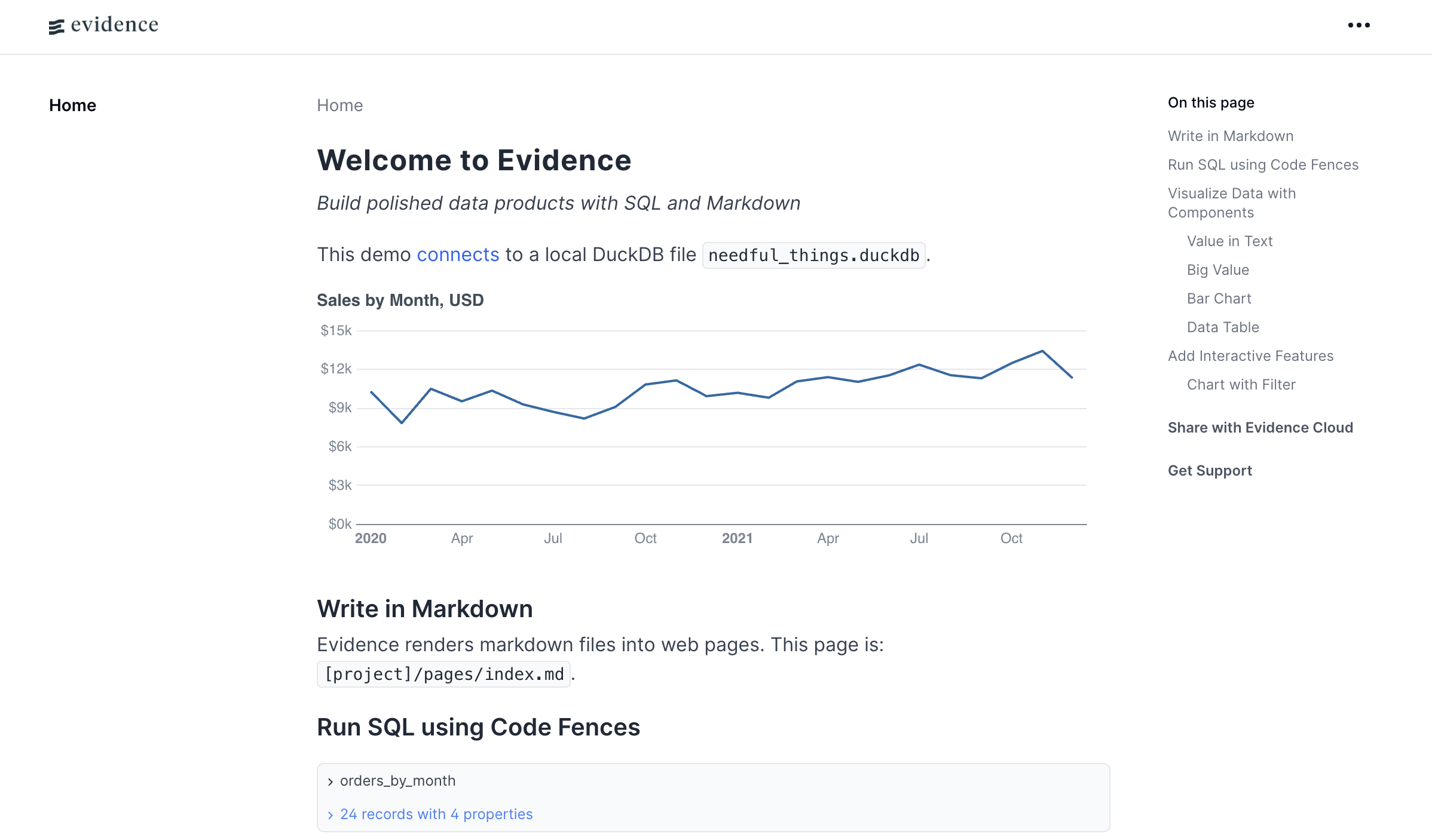 Evidence landing page